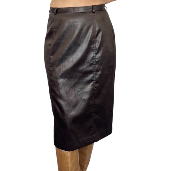 Vintage 90s Y2K chocolate brown satiny pencil midi skirt 9 - Picture 1 of 11